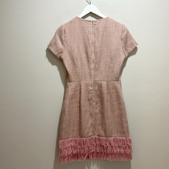 FOREST LILY Women’s Pink Short Sleeve Tweed Dress Fringe Hem Lined Lurex Size 4 - Picture 2 of 10